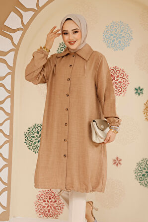 Düğmeli Camel Tesettür Tunik 70881C
