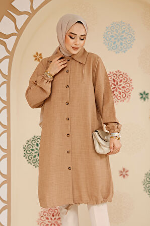 Düğmeli Camel Tesettür Tunik 70881C