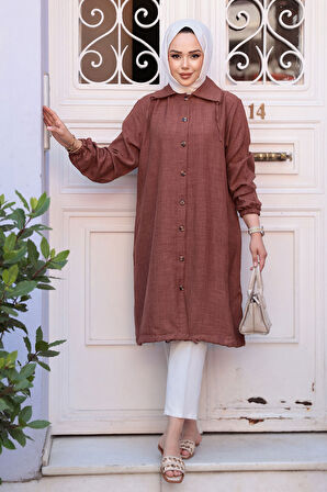Düğmeli Kahverengi Tesettür Tunik 70881KH