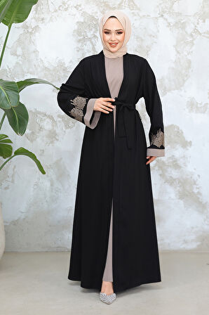 Nakış Desenli Siyah Tesettür Abaya Takım 29128S