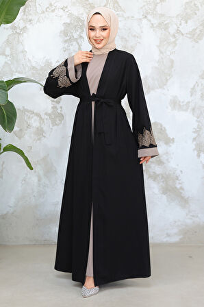Nakış Desenli Siyah Tesettür Abaya Takım 29128S