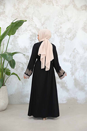 Nakış Desenli Siyah Tesettür Abaya Takım 29128S