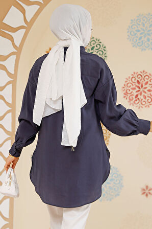 Düğmeli Lacivert Tesettür Tunik 10059L