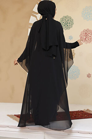 Panço Detaylı Siyah Tesettür Abaya 25914S