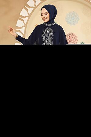 Panço Detaylı Lacivert Tesettür Abaya 25914L