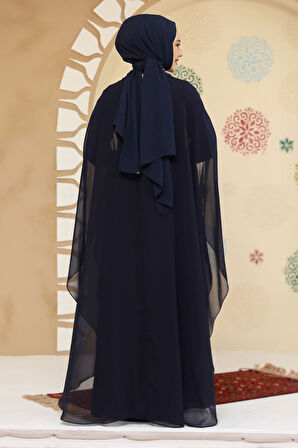 Panço Detaylı Lacivert Tesettür Abaya 25914L