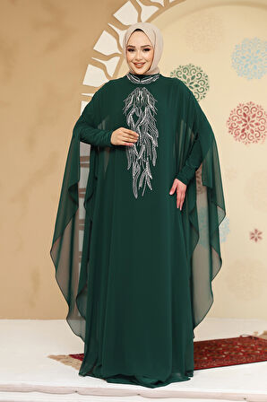 Panço Detaylı Yeşil Tesettür Abaya 25914Y