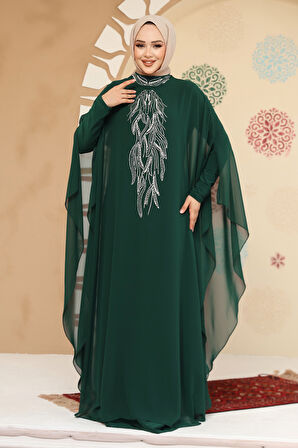 Panço Detaylı Yeşil Tesettür Abaya 25914Y