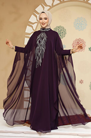 Panço Detaylı Koyu Mor Tesettür Abaya 25914KMOR