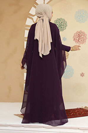 Panço Detaylı Koyu Mor Tesettür Abaya 25914KMOR