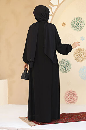 Fermuarlı Siyah Tesettür Abaya 45295S