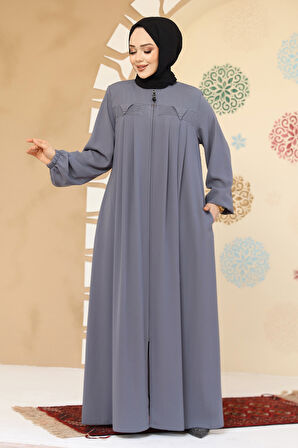 Fermuarlı Gri Tesettür Abaya 45295GR