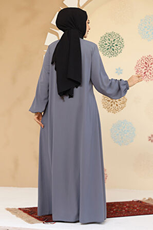 Fermuarlı Gri Tesettür Abaya 45295GR
