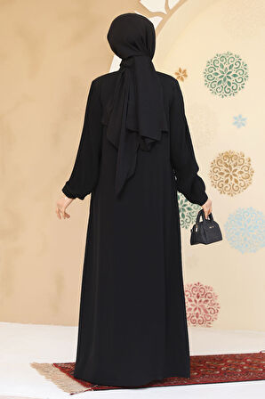 Pile Detaylı Siyah Tesettür Abaya 45296S