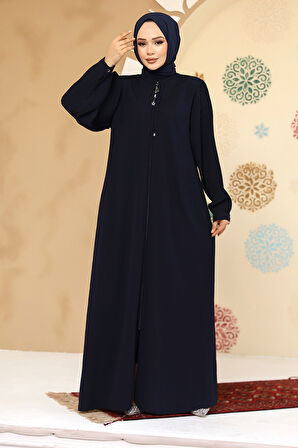 Pile Detaylı Lacivert Tesettür Abaya 45296L