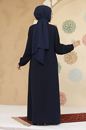 Pile Detaylı Lacivert Tesettür Abaya 45296L