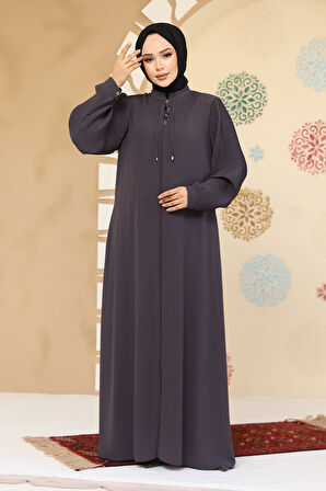 Pile Detaylı Füme Tesettür Abaya 45296FU
