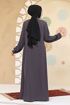 Pile Detaylı Füme Tesettür Abaya 45296FU