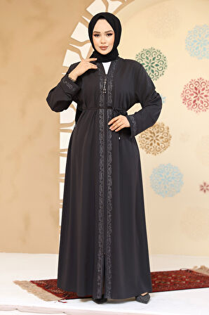 Fermuarlı Antrasit Tesettür Abaya 45297ANT