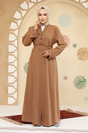 Fermuarlı Camel Tesettür Abaya 45297C