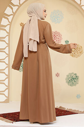 Fermuarlı Camel Tesettür Abaya 45297C