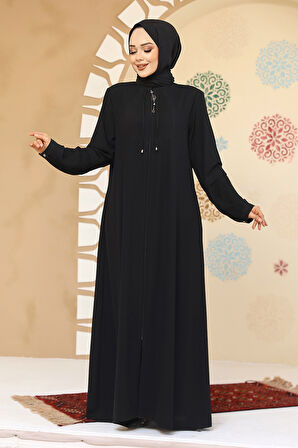 Fermuarlı Siyah Tesettür Abaya 45298S