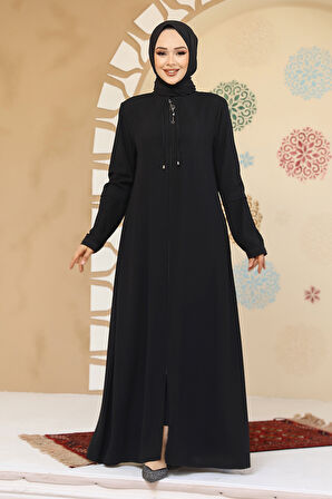 Fermuarlı Siyah Tesettür Abaya 45298S