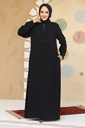 Fermuarlı Siyah Tesettür Abaya 45298S