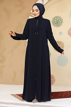 Fermuarlı Lacivert Tesettür Abaya 45298L