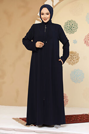 Fermuarlı Lacivert Tesettür Abaya 45298L