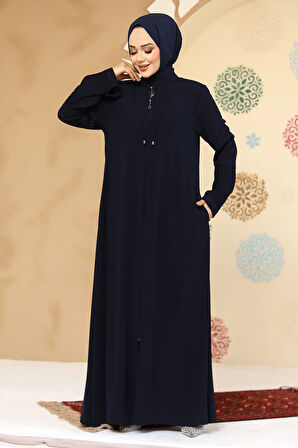 Fermuarlı Lacivert Tesettür Abaya 45298L