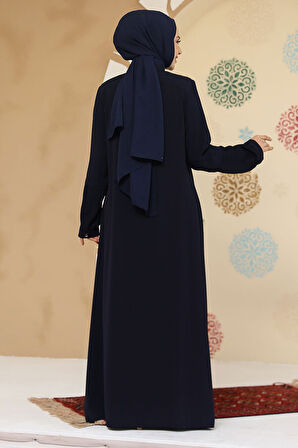 Fermuarlı Lacivert Tesettür Abaya 45298L