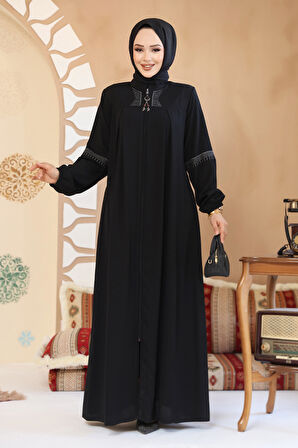 Fermuarlı Siyah Tesettür Abaya 45299S