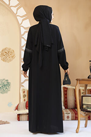 Fermuarlı Siyah Tesettür Abaya 45299S