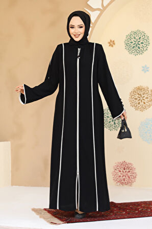 Biyeli Siyah Tesettür Abaya 45300S