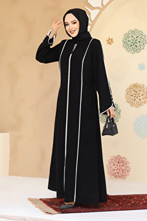 Biyeli Siyah Tesettür Abaya 45300S