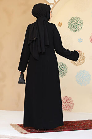 Biyeli Siyah Tesettür Abaya 45300S
