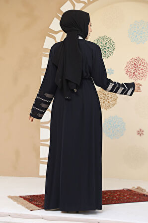 Desenli Lacivert Tesettür Abaya 45303L
