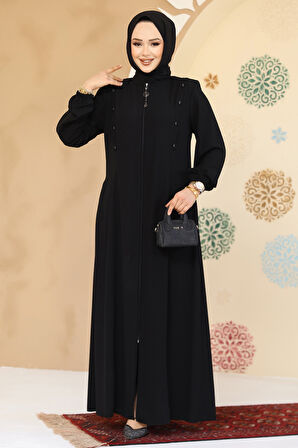 Düğme Detaylı Siyah Tesettür Abaya 45304S