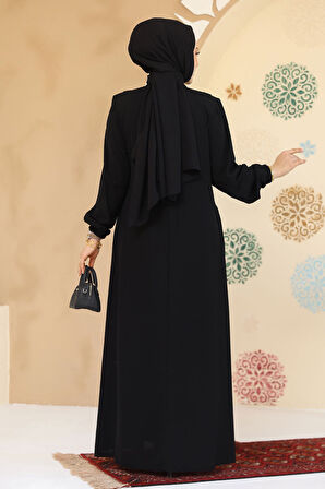 Düğme Detaylı Siyah Tesettür Abaya 45304S