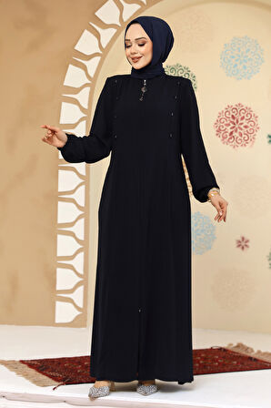 Düğme Detaylı Lacivert Tesettür Abaya 45304L