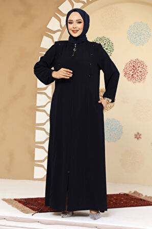 Düğme Detaylı Lacivert Tesettür Abaya 45304L