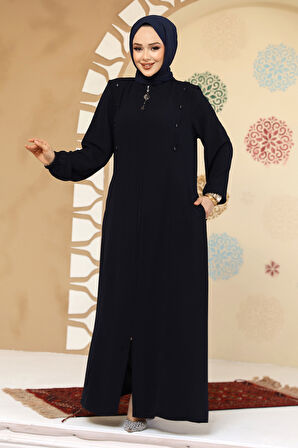 Düğme Detaylı Lacivert Tesettür Abaya 45304L