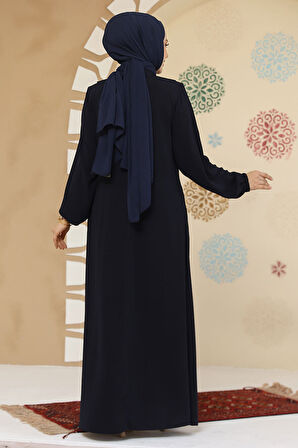 Düğme Detaylı Lacivert Tesettür Abaya 45304L