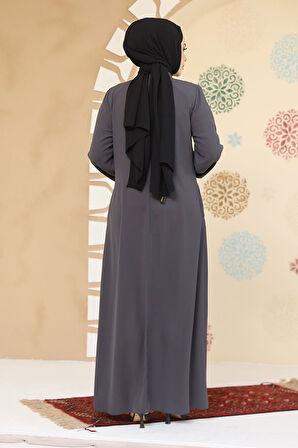 Düğme Detaylı Füme Tesettür Abaya 45304FU