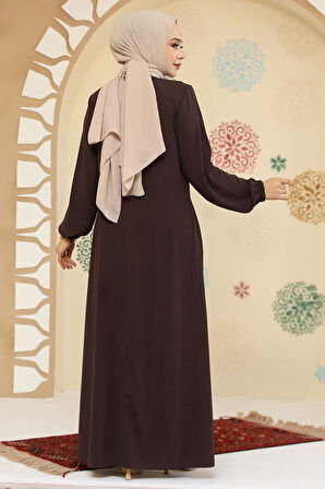 Düğme Detaylı Kahverengi Tesettür Abaya 45304KH