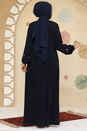 Boncuk Detaylı Lacivert Tesettür Abaya 45305L