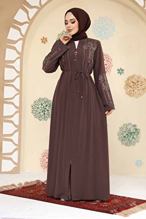 Desenli Koyu Vizon Tesettür Abaya 45302KV