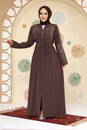Desenli Koyu Vizon Tesettür Abaya 45302KV