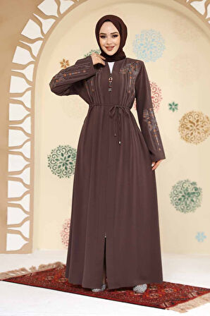 Desenli Koyu Vizon Tesettür Abaya 45302KV
